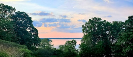 Crazy good view from the large deck off the French Doors.   Large wtfrnt acreage