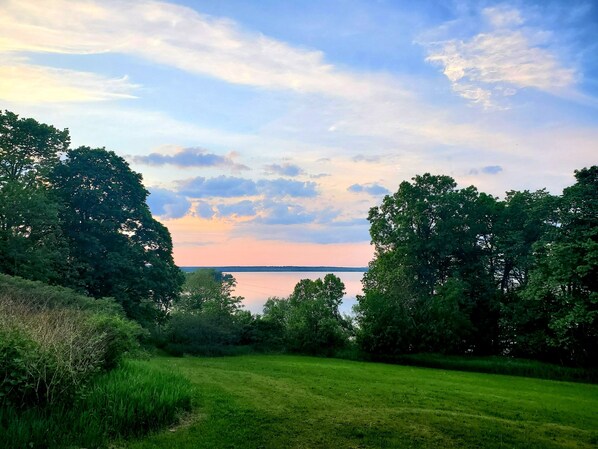 Crazy good view from the large deck off the French Doors.   Large wtfrnt acreage