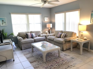 New area rugs, pillows and throws.