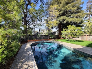 Lush Backyard and Pool. 
Pool Season: May 1 - Sept. 30, weather depending