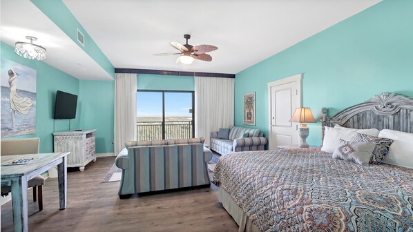 Ample seating for the whole family to spread out and watch TV after a hot day on the beach.