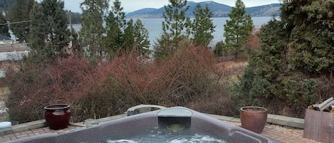 Peaceful!!!  Hot tub is on the upper level of the house.