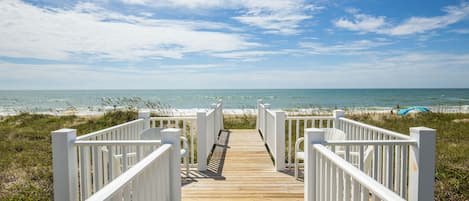 Beautiful deck leading out to white sandy beaches