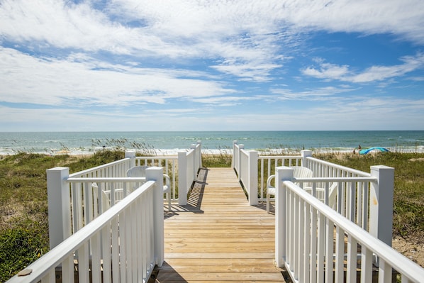 Beautiful deck leading out to white sandy beaches