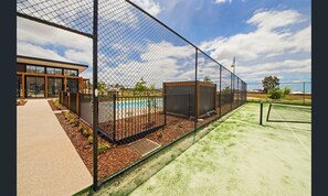 Tennis court and pool