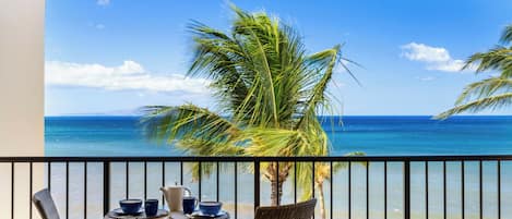 Enjoy your coffee on the top floor balcony while looking at whales and boats in the distance.