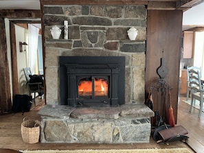 Wood burning fireplace in main living room