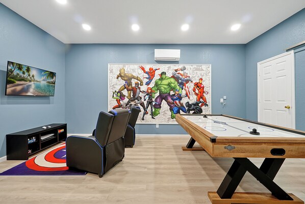 Brand New 2025 GAME ROOM. Air Hockey, Darts, PS5 Gaming with smart TV and more! 