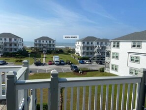 View from the beach side deck showing private beach access