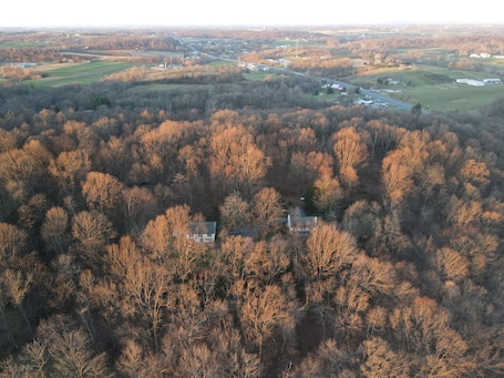 Drone view. Lodging on the left.