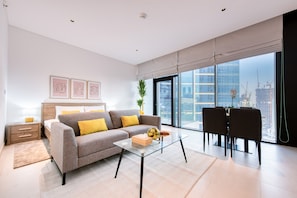 Panoramic holiday rental studio with stunning Burj Khalifa views in Downtown Dubai
