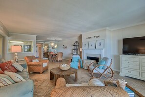 Open living and dining with view into the kitchen