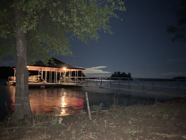  Dock lit up at night.