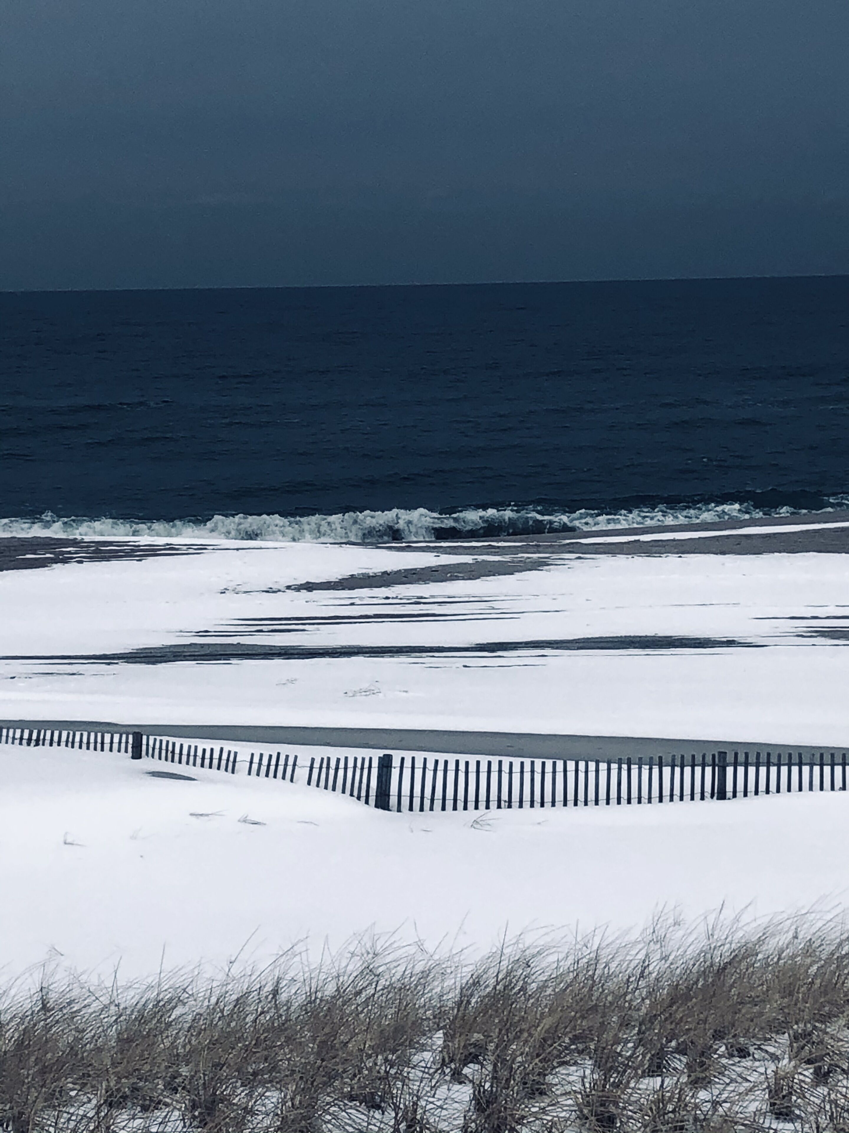 Lavallette Snow Picture, Nautical Winter Home Decor, Lavallette Snow buying Bench, Beach Picture