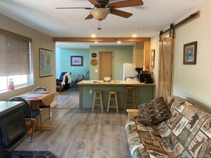 Open concept kitchen/eating area.