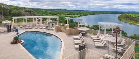 Aerial view of the pool and river