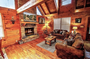Spacious living room with high ceilings