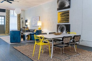 Dine in style with bold colors and industrial flair just steps from downtown.