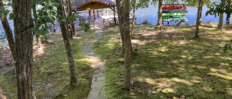 Stone steps to the private dock. 