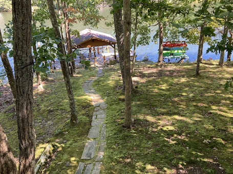 Stone steps to the private dock.