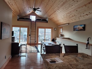 View from kitchen Island through living room.