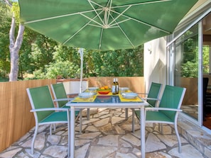 Furniture, Property, Table, Chair, Green, Azure, Outdoor Table, Shade, Outdoor Furniture, Wood