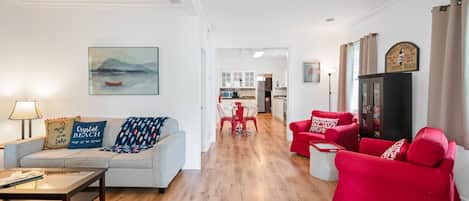 open and bright living area with pull out sofa