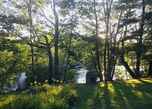 View from Deck overlooking water and boats passing by