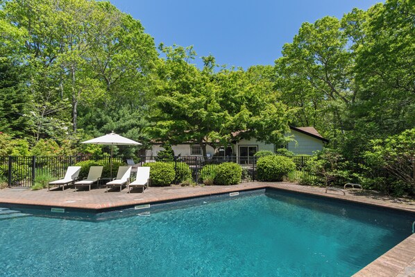 Very private and spacious heated pool area, fully fenced for extra piece of mind