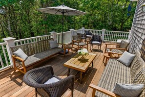 Large outdoor deck with seating