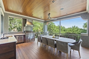 Second Floor Deck with Outdoor Kitchen, Grill and Large Dining Table for 10 Guests
