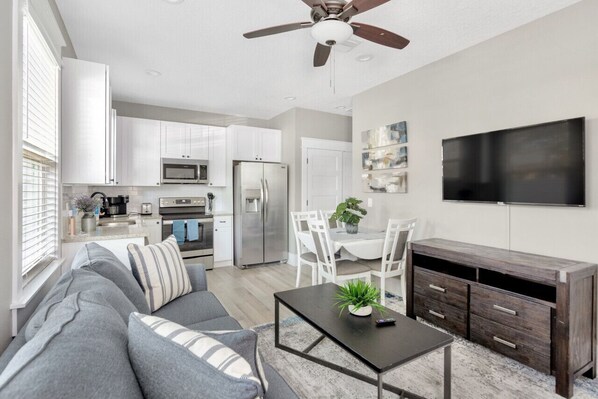 Living room with sleeper sofa. Smart TV.