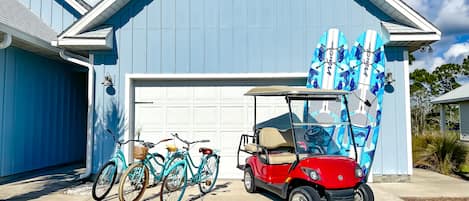 Golf cart, bikes, and paddle boards included!!  So much fun!