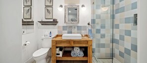 Bathroom with giant walk in shower