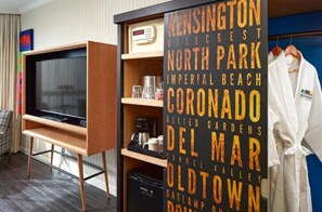 Unit with a mini-fridge and a flat screen TV