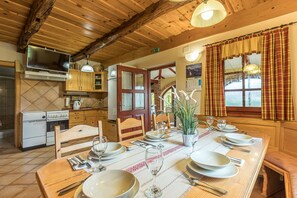View from the dining area to the kitchen