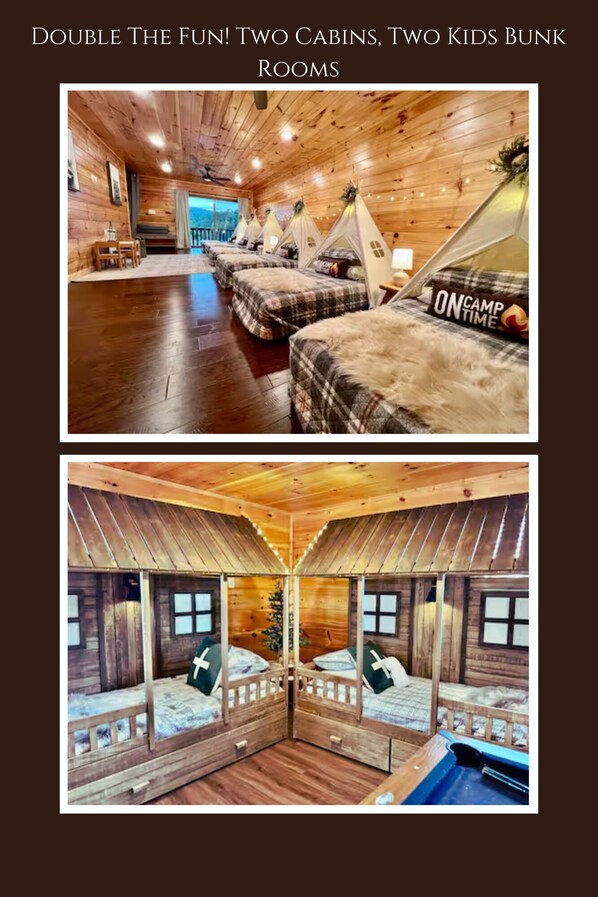 Camp-style bunk room in each cabin—perfect for little adventurers!