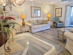 Dining room and living room.