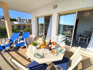 Large balcony opens from the living room