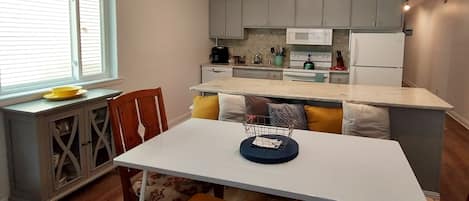 Looking into the kitchen and dining area.