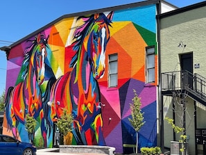 This award winning mural adorns the outside of the building. It's your bright and colorful welcome to Louisville.