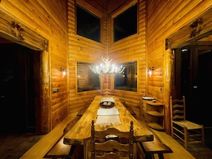 Mystic Lodge Dining Hall.Artisan custom locally built table.Wooden bench seating