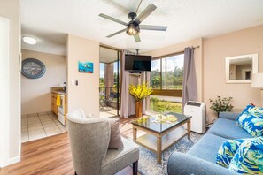 living room with garden views
