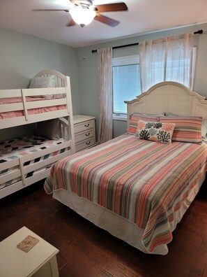 Guest Bedroom with queen and bunk beds. 