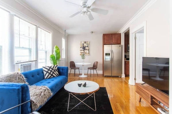 Spacious living room with modern and stylish furnitures