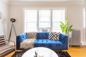 Roomy couch to snuggle with your significant other or pet