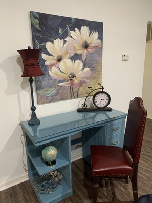 Small work station for our guests who still need an occasional zoom call.