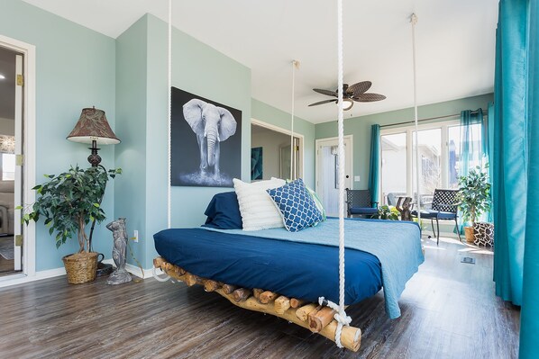 Full size bed swing in Garden Room