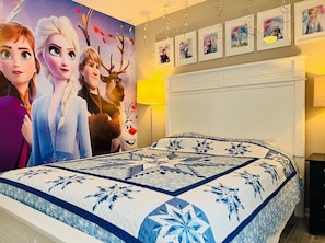 Enjoy the decorated Frozen room with all new artwork.