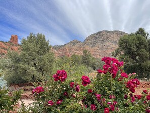 Clouds over the patio with the Thunder Mountain view